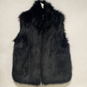 Calvin Klein Women's Black Mob Wife Faux Fur Shaggy Open Vest Cardigan Sz XL